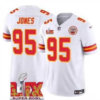 Men's Kansas City Chiefs #95 Chris Jones White 2025 Super Bowl LIX Patch F.U.S.E. Vapor Limited Stitched Football Jersey