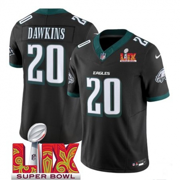 Men's Philadelphia Eagles #20 Brian Dawkins Black 2025 Super Bowl LIX Patch New F.U.S.E. Vapor Limited Stitched Football Jersey