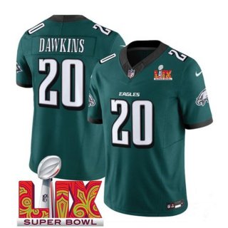 Men's Philadelphia Eagles #20 Brian Dawkins Green 2025 Super Bowl LIX Patch New F.U.S.E. Vapor Limited Stitched Football Jersey