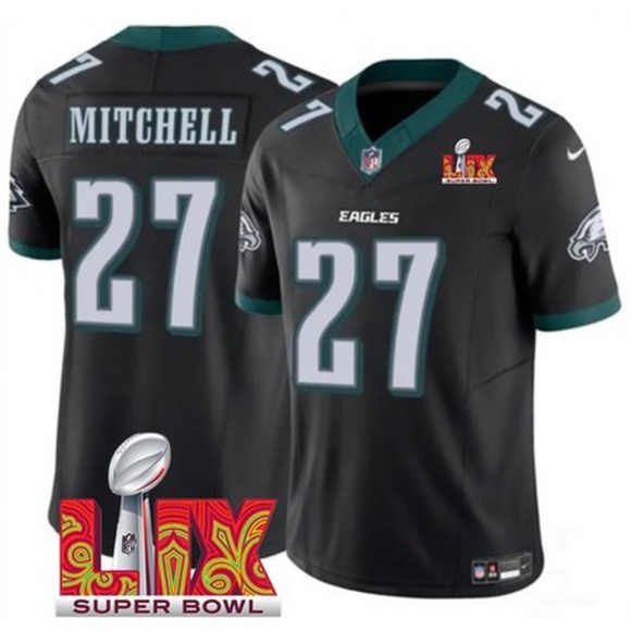 Men's Philadelphia Eagles #27 Quinyon Mitchell Black 2025 Super Bowl LIX Patch New F.U.S.E. Vapor Untouchable Limited Stitched Football Jersey