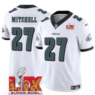 Men's Philadelphia Eagles #27 Quinyon Mitchell White 2025 Super Bowl LIX Patch New F.U.S.E. Vapor Limited Stitched Football Jersey