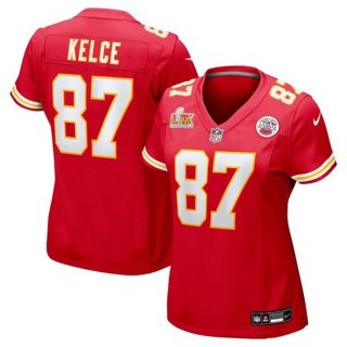 Women's Kansas City Chiefs Travis Kelce Nike Red Super Bowl LIX Game Jersey