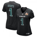 Women's Philadelphia Eagles Jalen Hurts Nike Carbon Black Super Bowl LIX Fashion Game Player Jersey