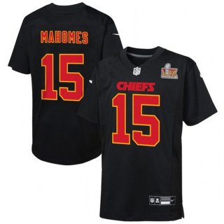 Youth Kansas City Chiefs Patrick Mahomes Nike Carbon Black Super Bowl LIX Patch Fashion Game Jersey