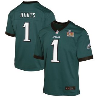 Youth Philadelphia Eagles Jalen Hurts Nike Midnight Green Super Bowl LIX Game Player Jersey