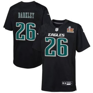 Youth Philadelphia Eagles Saquon Barkley Nike Carbon Black Super Bowl LIX Patch Fashion Game Player Jersey