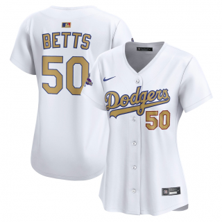 Women's Los Angeles Dodgers Mookie Betts Nike White 2025 Gold Collection Limited Jersey