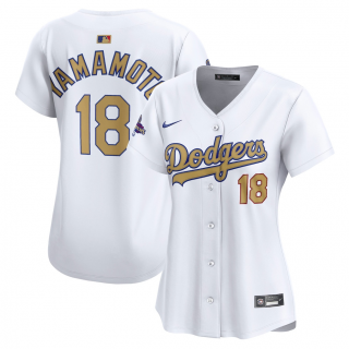 Women's Los Angeles Dodgers Yoshinobu Yamamoto Nike White 2025 Gold Collection Limited Jersey