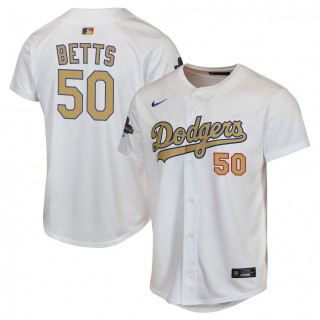 Youth Los Angeles Dodgers Mookie Betts Nike White 2025 Gold Collection Limited Jersey