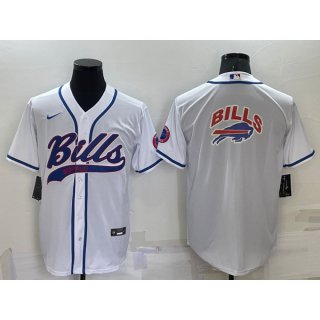 Men's Buffalo Bills White Team Big Logo With Patch Cool Base Stitched Baseball Jersey