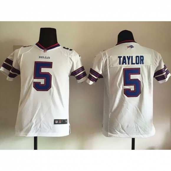 Nike Bills #5 Tyrod Taylor White Youth Stitched NFL New Elite Jersey