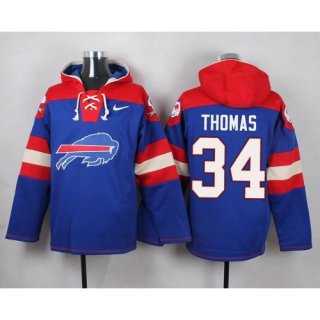 Nike Bills #34 Thurman Thomas Royal Blue Player Pullover NFL Hoodie