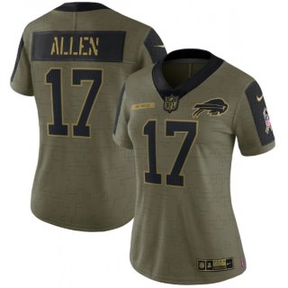 Women's Buffalo Bills #17 Josh Allen 2021 Olive Salute To Service Limited Stitched Jersey(Run Small)