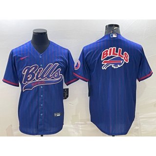 Men's Buffalo Bills Royal Team Big Logo With Patch Cool Base Stitched Baseball Jersey