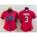 Youth Buffalo Bills #3 Damar Hamlin Red With Patch Cool Base Stitched Baseball Jersey