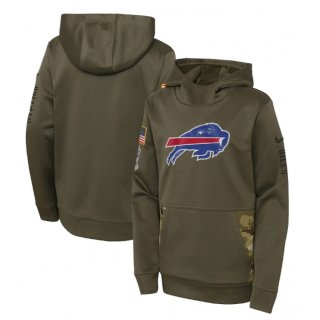 Youth Buffalo Bills 2022 Olive Salute to Service Therma Performance Pullover Hoodie