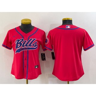 Women's Buffalo Bills Blank Red With Patch Cool Base Stitched Baseball Jersey(Run Small)