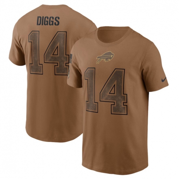 Men's Buffalo Bills #14 Stefon Diggs 2023 Brown Salute To Service Name & Number T-Shirt