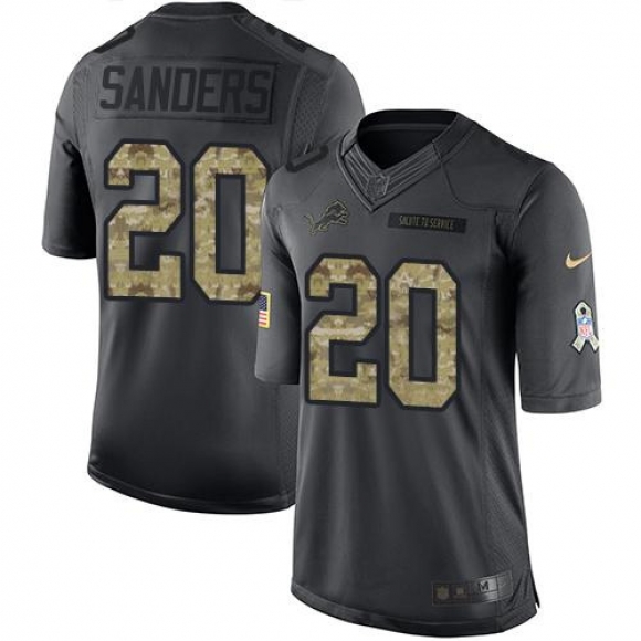 Nike Lions #20 Barry Sanders Black Men's Stitched NFL Limited 2016 Salute To Service Jersey