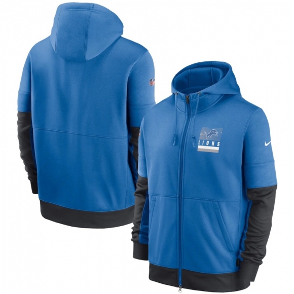 Men's Detroit Lions Blue Sideline Impact Lockup Performance Full-Zip Hoodie