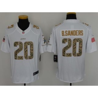 Nike Lions #20 Barry Sanders White Men's Stitched NFL Limited Salute to Service Jersey