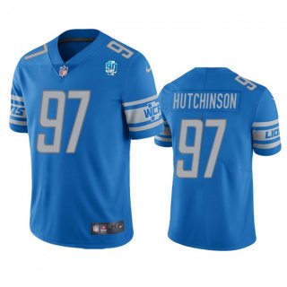 Men's Detroit Lions #97 Aidan Hutchinson Blue 2023 90th Anniversary Vapor Untouchable Limited Stitched Jersey