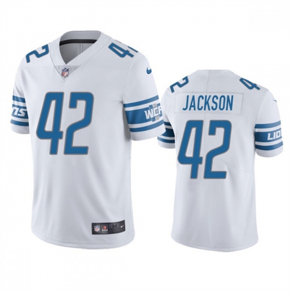 Men's Detroit Lions #42 Justin Jackson White Vapor Untouchable Limited Stitched Jersey