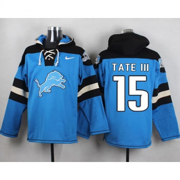 Nike Lions #15 Golden Tate III Blue Player Pullover NFL Hoodie