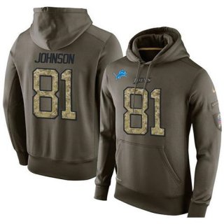 NFL Men's Nike Detroit Lions #81 Calvin Johnson Stitched Green Olive Salute To Service KO Performance Hoodie