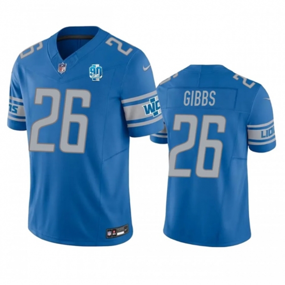 Men's Detroit Lions #26 Jahmyr Gibbs Blue 2023 F.U.S.E. 90th Anniversary Vapor Untouchable Limited Stitched Jersey