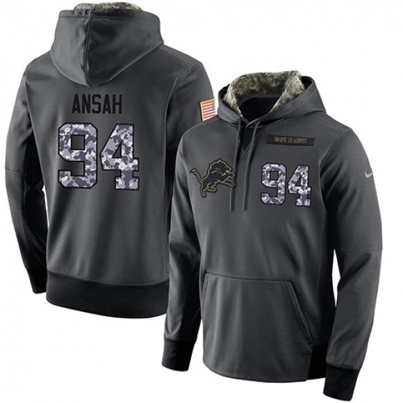 NFL Men's Nike Detroit Lions #94 Ziggy Ansah Stitched Black Anthracite Salute to Service Player Performance Hoodie