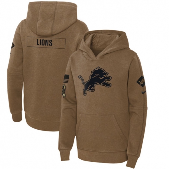 Youth Detroit Lions 2023 Brown Salute to Service Pullover Hoodie