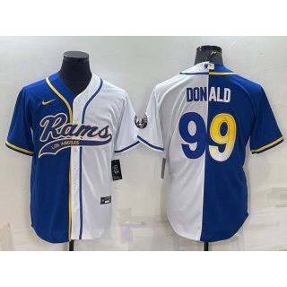 Men's Los Angeles Rams #99 Aaron Donald Royal/White Split With Patch Cool Base Stitched Baseball Jersey