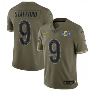 Men's Los Angeles Rams #9 Matthew Stafford Olive 2022 Salute To Service Limited Stitched Jersey