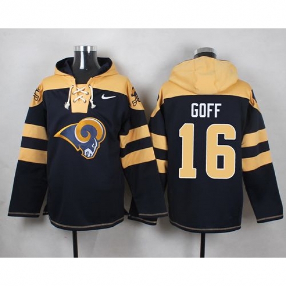 Nike Rams #16 Jared Goff Navy Blue Player Pullover Hoodie