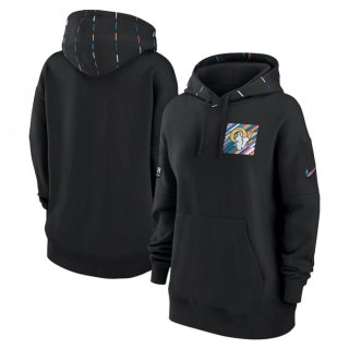 Women's Los Angeles Rams Black 2023 Crucial Catch Club Pullover Hoodie(Run Small)