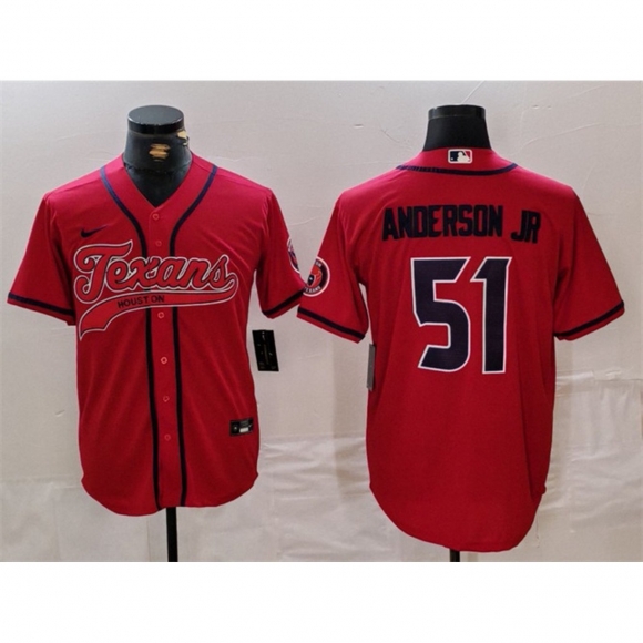 Men's Houston Texans #51 Will Anderson Jr. Red With Patch Cool Base Stitched Baseball Jersey