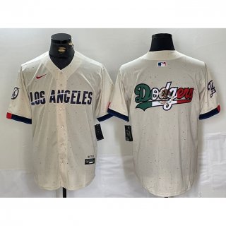 Men's Los Angeles Dodgers Team Big Logo Cream Stitched Baseball Jersey