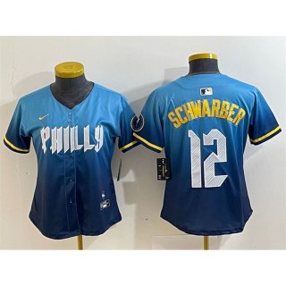 Youth Philadelphia Phillies #12 Kyle Schwarber Blue 2024 City Connect Limited Stitched Baseball Jersey