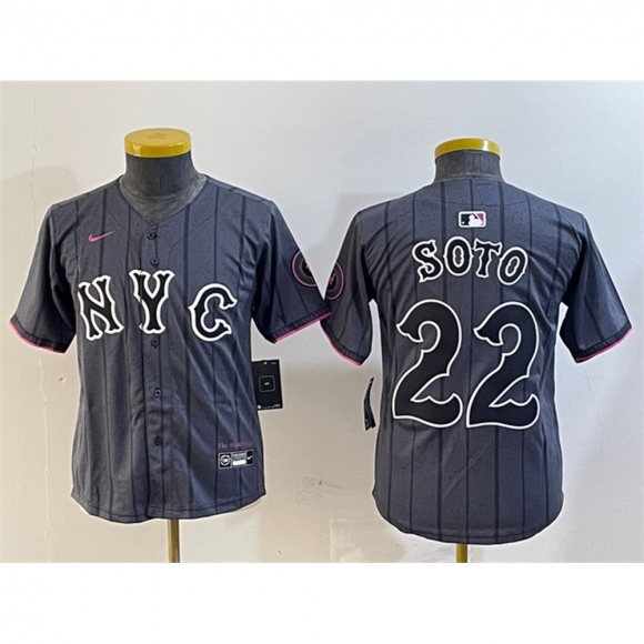 Youth New York Mets #22 Juan Soto Graphite 2024 City Connect Limited Stitched Baseball Jersey