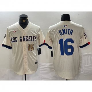 Men's Los Angeles Dodgers #16 Will Smith Cream Stitched Baseball Jersey