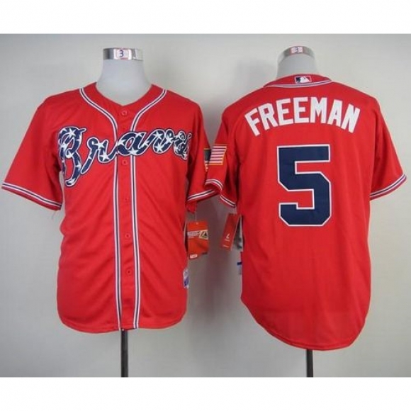 Braves #5 Freddie Freeman Red Cool Base Stitched MLB Jersey