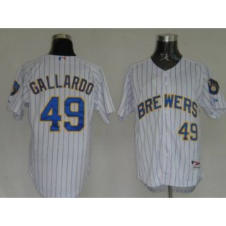 Brewers #49 Yovani Gallardo Stitched White Blue Strip MLB Jersey