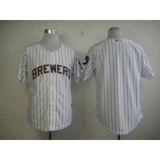 Brewers Blank White (blue strip) Stitched MLB Jersey