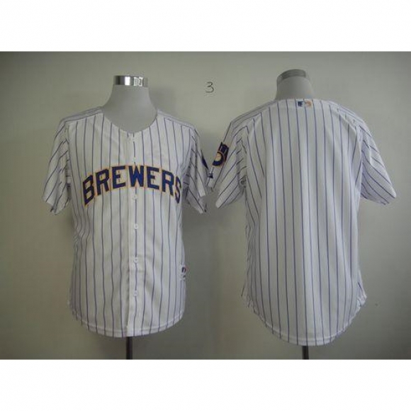 Brewers Blank White (blue strip) Stitched MLB Jersey