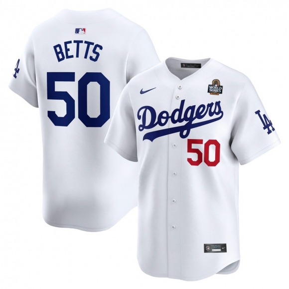 Men's Los Angeles Dodgers Mookie Betts Nike White 2024 World Series Home Limited Player Jersey