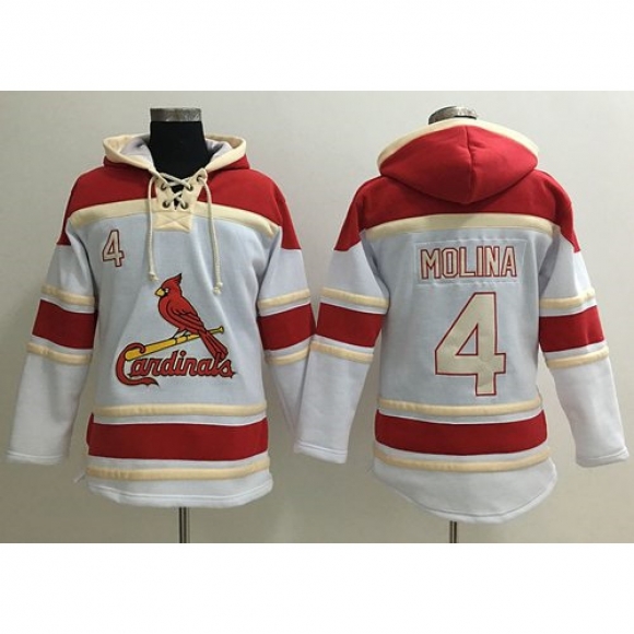 Cardinals #4 Yadier Molina White Sawyer Hooded Sweatshirt MLB Hoodie