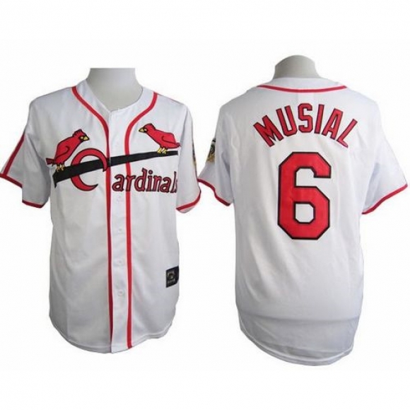 Cardinals #6 Stan Musial White Cooperstown Throwback Stitched MLB Jersey