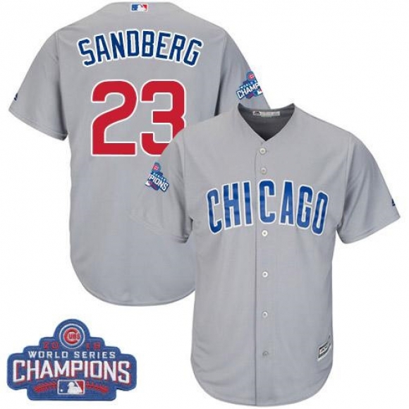 Cubs #23 Ryne Sandberg Grey Road 2016 World Series Champions Stitched Youth MLB Jersey