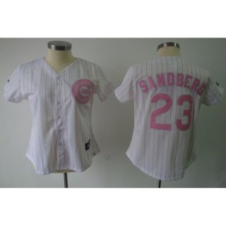 Cubs #23 Ryne Sandberg White Pink Number Women's Fashion Stitched MLB Jersey